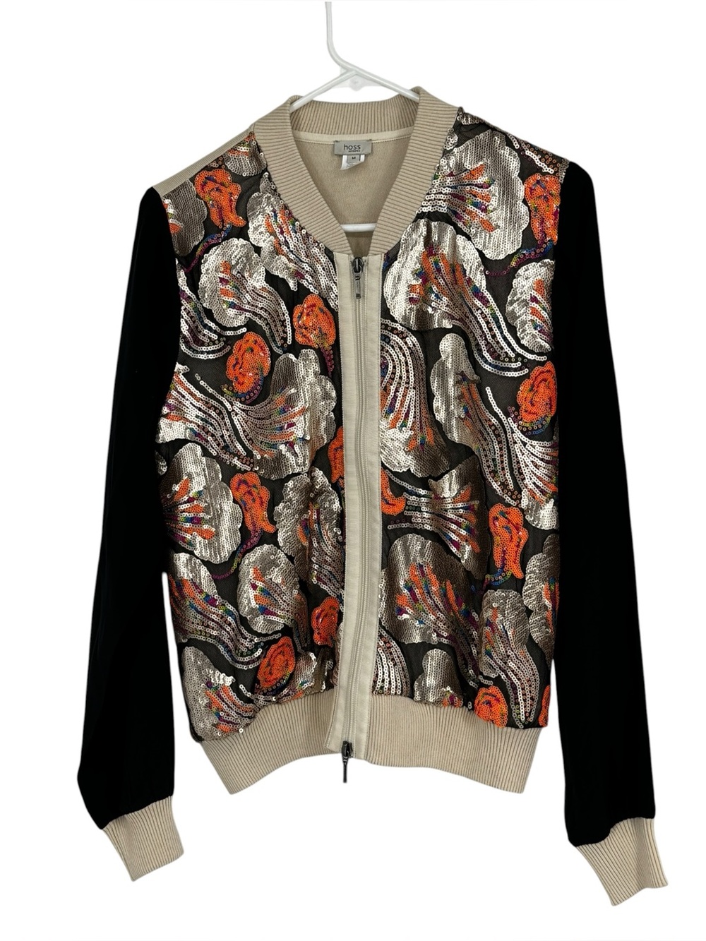 Vint NWTS Hoss Intropia Medium Sequined Silk/Cotton Zip Front Sweater Jacket